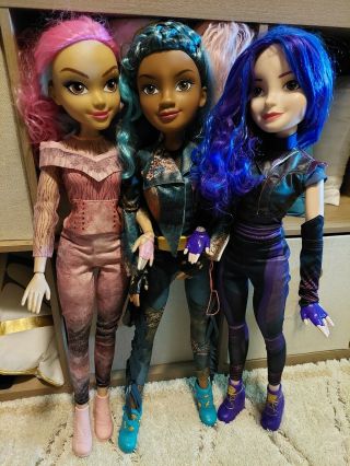 Three Disney Descendants Dolls 28 Inches.  Audrey,  Mal,  Uma.