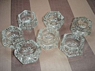 Antique Vintage Set Of 7 Clear Pressed Glass Flower Open Salt Cellars Dips Dish