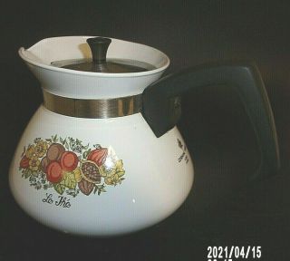 Vintage Corning Ware 6 Cup Tea Pot P - 104 " Spice Of Life " Pattern Stainless Lid