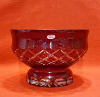 Vintage U.  S.  S.  R.  Crystal Glass Bowl Ruby Red Cut Etched To Clear 8 "