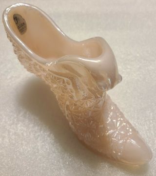 Vintage Fenton Pink Iridescent Art Glass Shoe Cat Head Slipper