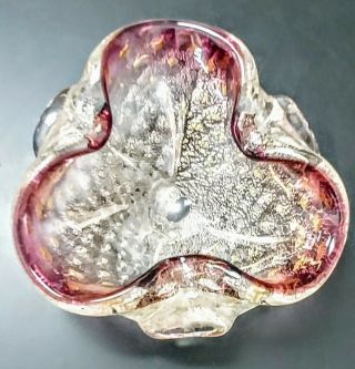 Vintage Italian Murano Hand Blown Art Glass Controlled Bubbles Clear W/cranberry