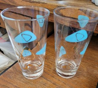 Vintage Federal Boomerang Atomic Glass Tumblers - Turquoise/gold - Set Of 2