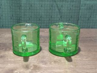 Anchor Hocking Block Optic Green Uranium Glass Creamer & Sugar Bowl 3