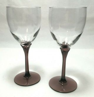 Amethyst Stemmed Set Of 2 Water Wine Goblets Clear Bowl Scroll Stem Glassware