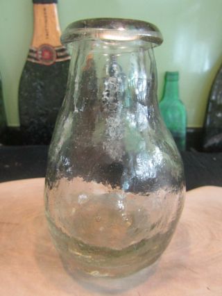 Pre - Owned Vintage Jar/bottle Clear (green) Glass Hand Blown Bubbles Rough Pontil