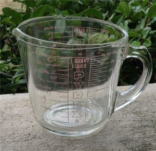 Vintage Pyrex 532 D Handle Glass Measuring Cup 4 Cup 32 Oz 1 Qt Red Lettering