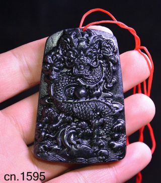 Old China Jade Stone Carving Dragon Loong Animal God Beast Amulet Pendant Statue