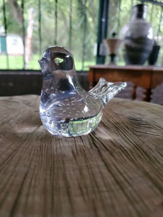 Clear Art Glass With Controlled Bubbles (bullicante) Bird Shaped Paperweight