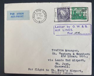 1946 Dublin Ireland First Flight Cover Ffc To Scilly Island Italy Gw&s Lines
