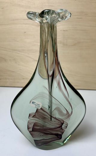 Kerry Crafted Glass Bud Vase Hand Blown Glass Blue And Smokey Purple 81/2”