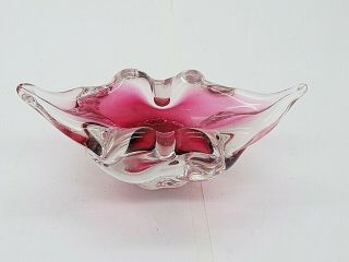 Vintage Murano Clear & Pink Glass Ash Tray Dish Funky Lips Style