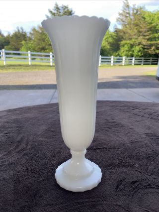 Vintage Napco Cleveland 1189 White Milk Glass Ribbed Pedestal Vase 10 " Tall