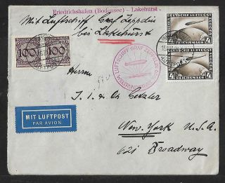 Zeppelin Germany To Usa Air Mail Cover 1929
