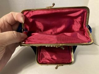 Vintage Velvet Clutch and Coin Purse with Embellishments and Pink Silk Interior 3