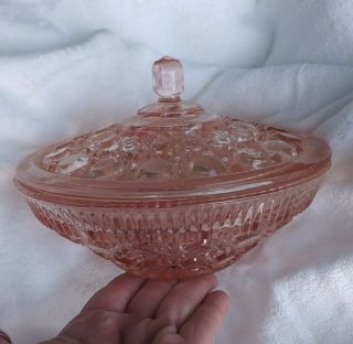 Vintage Pink Depression Glass Candy Dish W/lid Windsor Pattern Indiana Glass