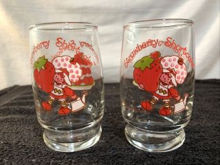 2 Vtg Strawberry Shortcake Juice Glasses