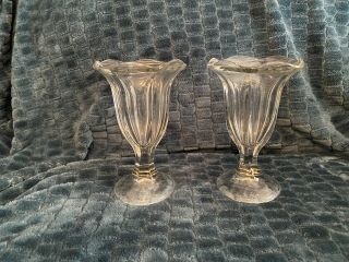 Set Of 2 Vintage Tulip Ice Cream Sundae Dish 6 " Tall Clear Glass Footed Base