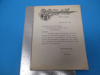 Antique 1918 United Singers Letterhead To Rieger & Gretz Brewing Beer M1130