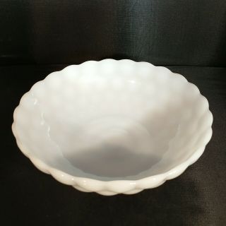Milk Glass Bowl Hobnail 2.  75 " Tall 8.  5 " Across Scalloped Edges Serving Dish