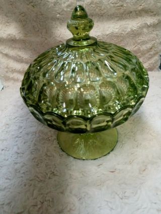 Vintage Fenton Olive Green Candy Dish With Lid