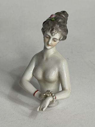 3.  25” Antique German Porcelain Half 1/2 Doll Gray Hair Victorian Hands To Chest