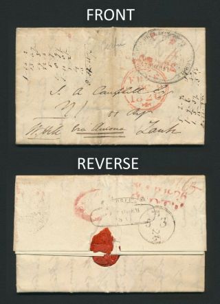1826 Gb - Corfu Cover To Zante,  2x Corfu Illustrated H/s,  Entire Letter El