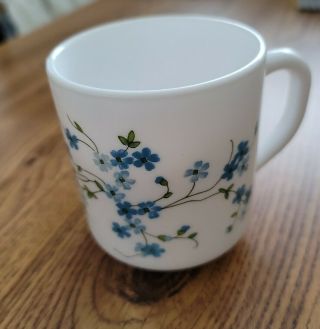 Vintage Fire King Blue Flower Arcopal France Coffee Cup Mug Milk Glass