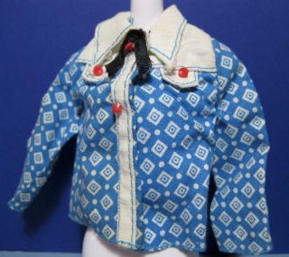 Vintage Mod Barbie Doll Clothes Red/blue Print Shirt Jacket Yoke Tie 7750 1974