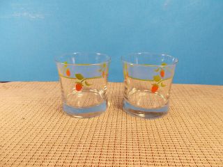 Set Of 2 Glass Double Old Fashioned Tumblers Strawberry Design 3 1/2 "
