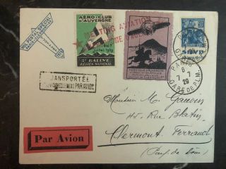 1929 France First Flight Cover Ffc To Clermont With Labels