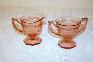 Unknown Maker Pattern Pink Depression Glass 4 3/4 Creamer 4 3/8 " Open Sugar Bowl