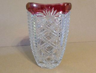 Fostoria 1992 Lead Crystal Vase Red Top - Signed - A5
