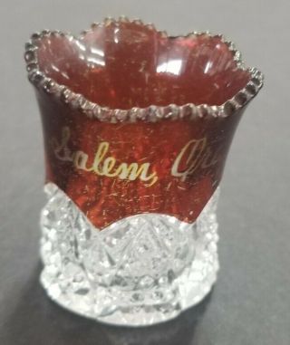 Antique Souvenir Toothpick Holder Ruby Red Cut To Clear Glass W Salem,  Ore