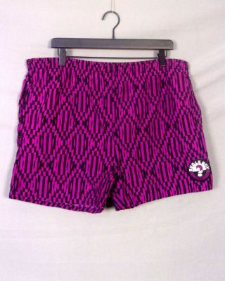 Vtg 80s 90s Bugle Boy Purple Black Optical Illusion Swim Trunks Shorts Sz M