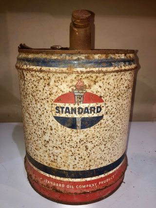 Vintage Old Standard Oil Co.  5 Gallon Gas Can.  Antique? Man Cave Garage Rat Rod