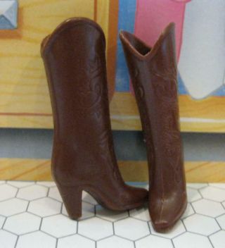 Vintage Barbie Doll Western Stampin Clothes - Brown Cowboy Boots Shoes - Fit Skipper