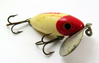 Vintage Fred Arbogast Jitterbug Fishing Lure,  White Red Head,  1 5/8 " Body