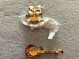 Hard Rock Cafe Pins - - - Orlando Fl.  And Chicago Ill.  Vintagevery Brite Color