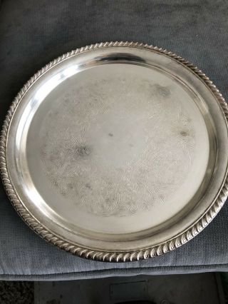 Vintage Wm Rogers Silver Plated 12 1/4 " Round Etched Serving Tray Platter 171