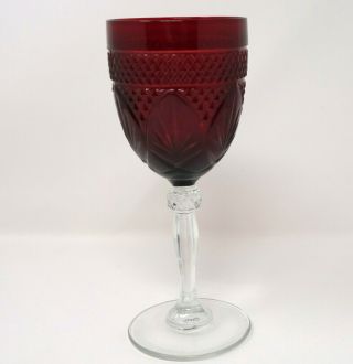Antique Ruby Red & Clear Wine Glass Water Goblet By Cristal D 