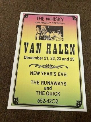 Van Halen 1977 Whiskey A Go Go Hollywood Cardstock Concert Poster 12x18