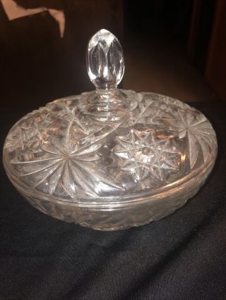 Vintage Anchor Hocking Eapc Large Star Of David Clear Glass Candy Dish W/lid 7 "