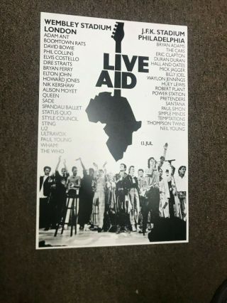 Live Aid Queen Clapton U2 Madonna 1985 Cardstock Concert Promo Poster 12x18