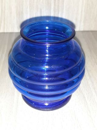 Vtg 3 Inch Cobalt Blue Depression Vase Ribbed Beehive Design Usa 3
