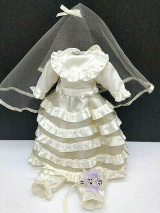 Porcelain Doll Wedding Dress Bridal Gown Cream Color 10 " Long W/veil & Bouquet