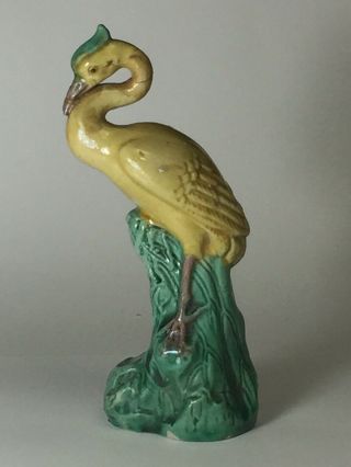 Antique Republic Period Chinese Porcelain Crane 11cm Tall,  Marked 邱洪顺造,