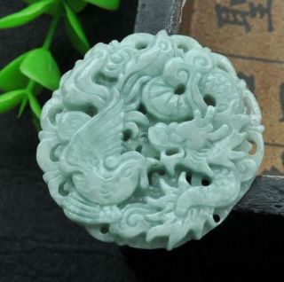 Hand Carved Natural Green Jade Dragon Phoenix Good Luck Jade Gift Charm Pendant