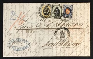 Russia - 1866 Letter =st.  Petersburg=to Holland - - 3 Dif Stamps - - F/vf @3