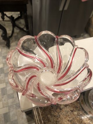 Mikasa Crystal Peppermint Red Clear Glass Swirl Candy Nut Bowl Candle Holder